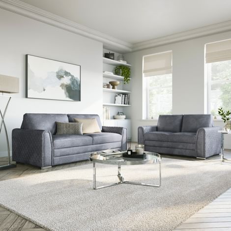 Atlanta 3+2 Seater Sofa Set, Grey Aura Velvet