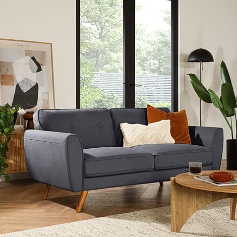 Harlow 2 Seater Sofa, Slate Grey Classic Plush Fabric