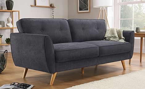 Harlow 3 Seater Sofa, Slate Grey Classic Plush Fabric