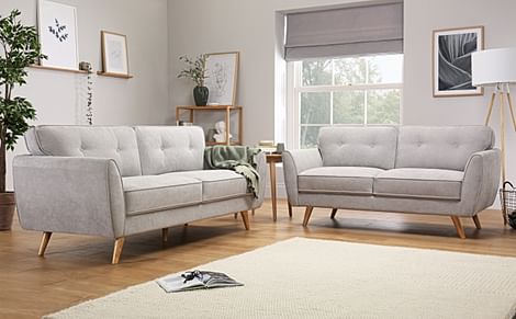 Harlow 3+2 Seater Sofa Set, Dove Grey Classic Plush Fabric