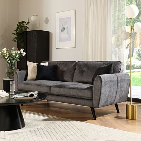 Harlow 3 Seater Sofa, Grey Aura Velvet