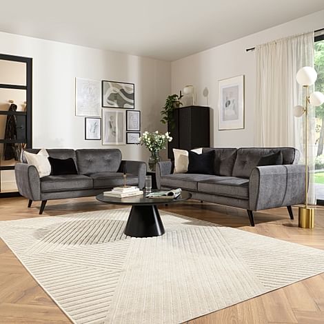 Harlow 3+2 Seater Sofa Set, Grey Aura Velvet