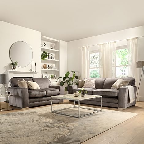 Vermont 3+2 Seater Sofa Set, Grey Aura Velvet