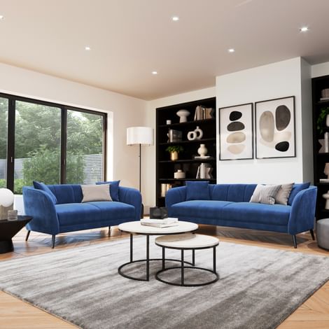Loren 3+2 Seater Sofa Set, Blue Classic Velvet