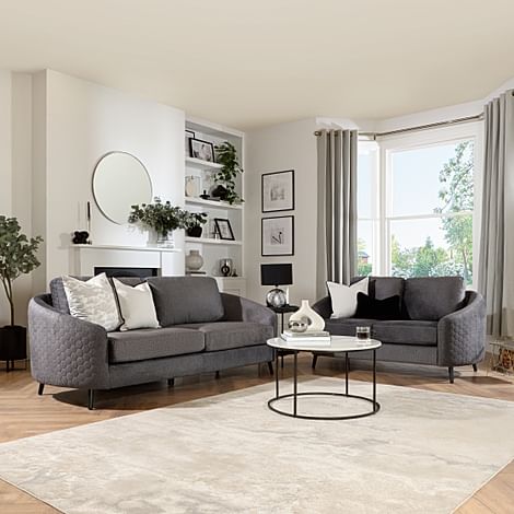Mae 3+2 Seater Curved Sofa Set, Grey Aura Velvet