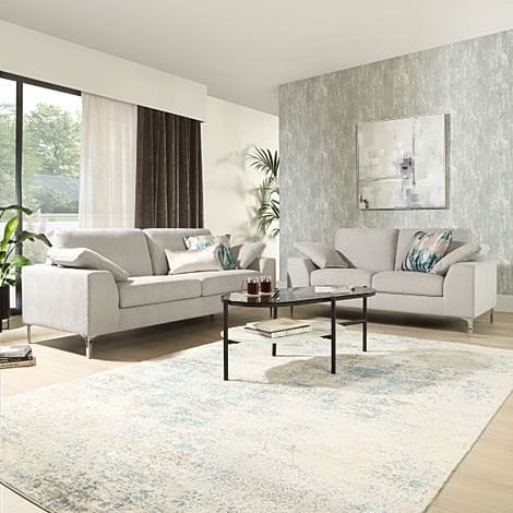 Valencia 3+2 Seater Sofa Set, Dove Grey Classic Plush Fabric