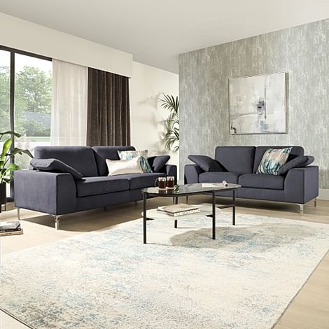 Valencia 3+2 Seater Sofa Set, Slate Grey Classic Plush Fabric