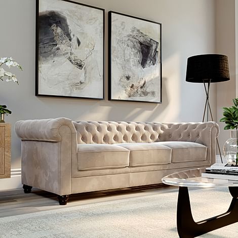 Hampton 3 Seater Chesterfield Sofa, Champagne Classic Velvet