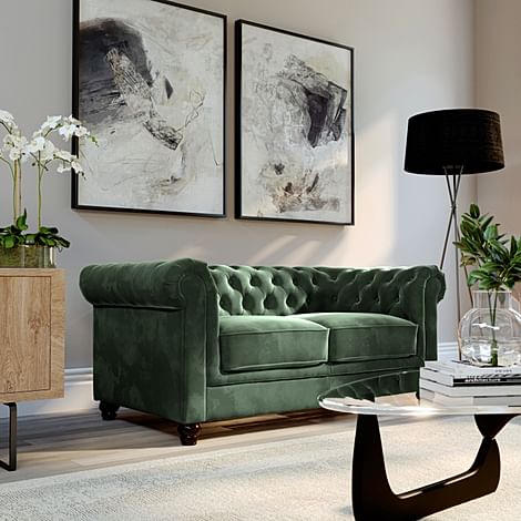 Hampton 2 Seater Chesterfield Sofa, Moss Green Classic Velvet