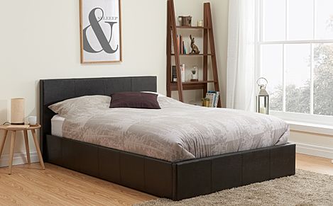 Munich Brown Leather Ottoman King Size, King Platform Bed Clearance