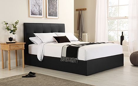 Caversham Double Ottoman Bed, Black Classic Faux Leather