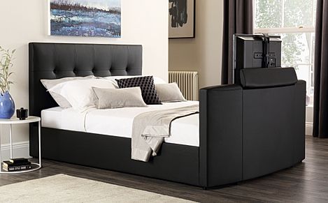 Langham King Size TV Bed, Black Classic Faux Leather