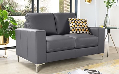 Baltimore Grey Leather 2 Seater Sofa