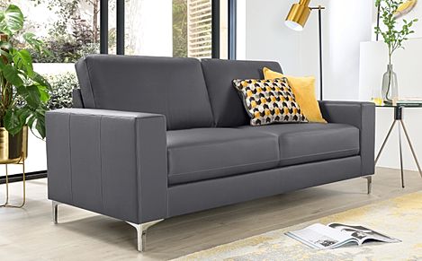 Baltimore 3 Seater Sofa, Grey Classic Faux Leather