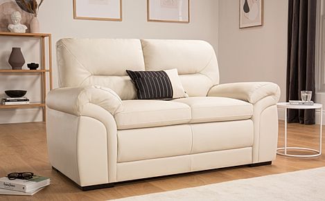 Bromley 2 Seater Sofa, Ivory Classic Faux Leather