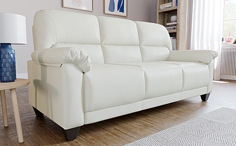 Kenton Small 3 Seater Sofa, Ivory Classic Faux Leather