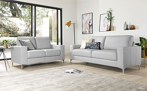 Baltimore Light Grey Leather 3+2 Seater Sofa Set