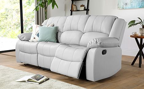 Dakota Light Grey Leather 3 Seater Recliner Sofa