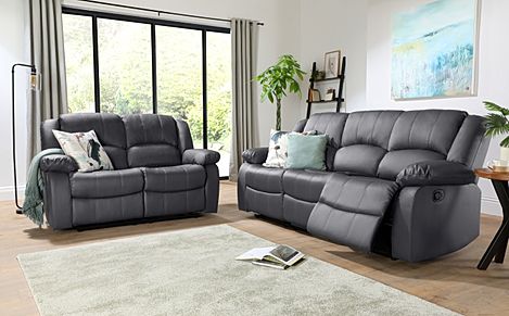 Dakota 3+2 Seater Recliner Sofa Set, Grey Classic Faux Leather