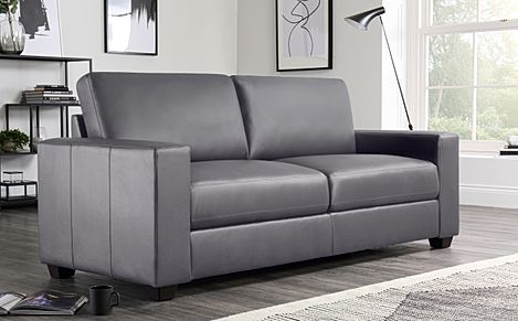 Mission Grey Leather 3 Seater Sofa