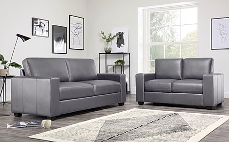 Mission Grey Leather 3+2 Seater Sofa Set