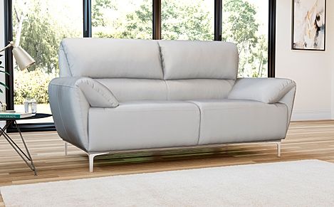Enzo Light Grey Leather 2 Seater Sofa