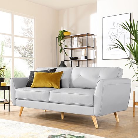 Harlow 3 Seater Sofa, Light Grey Classic Faux Leather