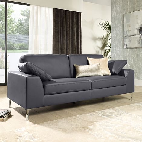 Valencia Grey Leather 3 Seater Sofa