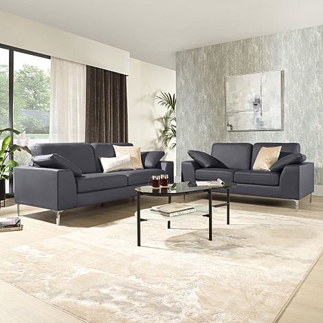 Valencia 3+2 Seater Sofa Set, Grey Classic Faux Leather