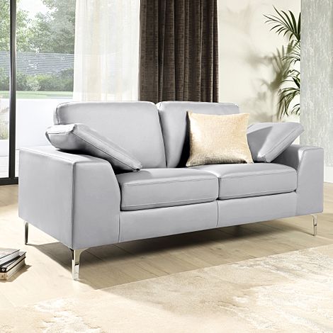 Valencia 2 Seater Sofa, Light Grey Classic Faux Leather