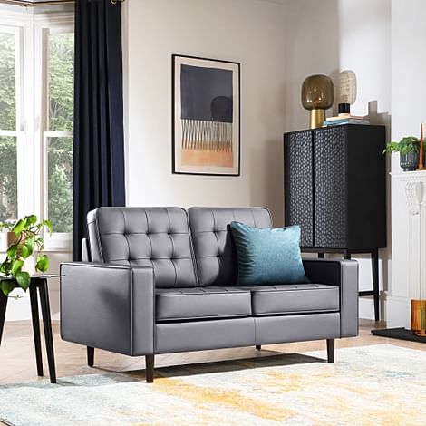 Stockholm 2 Seater Sofa, Grey Premium Faux Leather