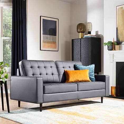 Stockholm 3 Seater Sofa, Grey Premium Faux Leather