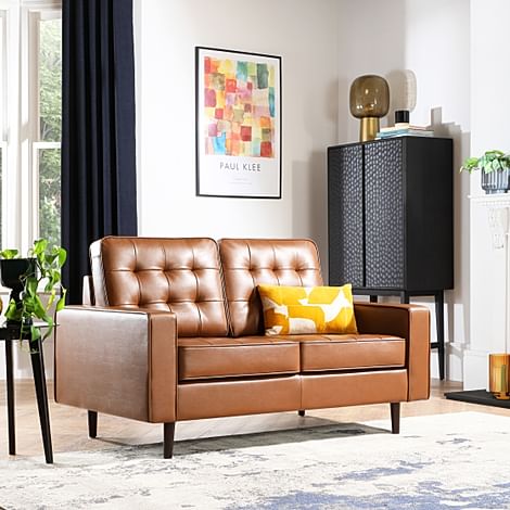 Stockholm 2 Seater Sofa, Tan Premium Faux Leather