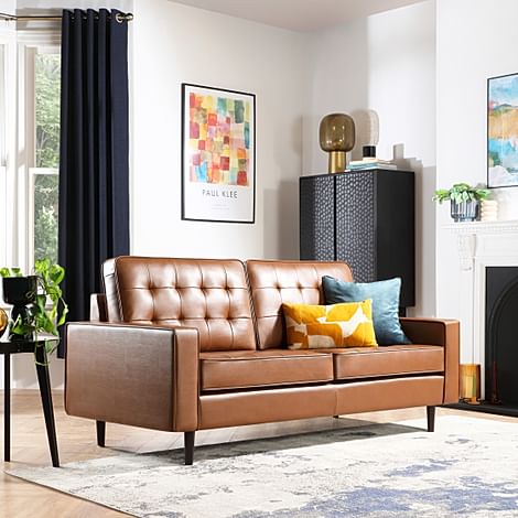 Stockholm 3 Seater Sofa, Tan Premium Faux Leather