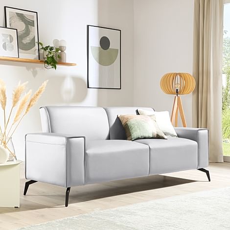 Ellison 3 Seater Sofa, Light Grey Premium Faux Leather
