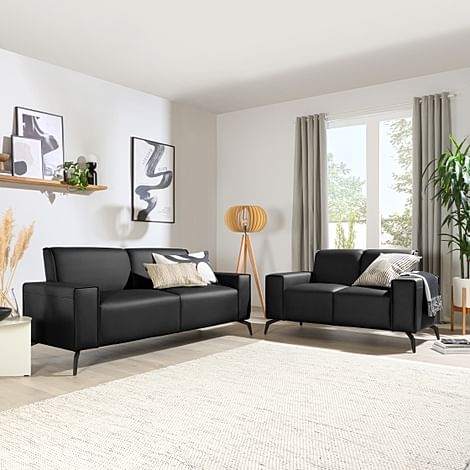 Ellison 3+2 Seater Sofa Set, Black Premium Faux Leather