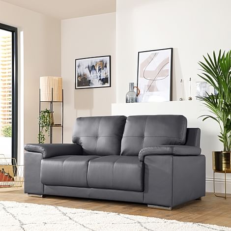 Kansas 2 Seater Sofa, Grey Premium Faux Leather