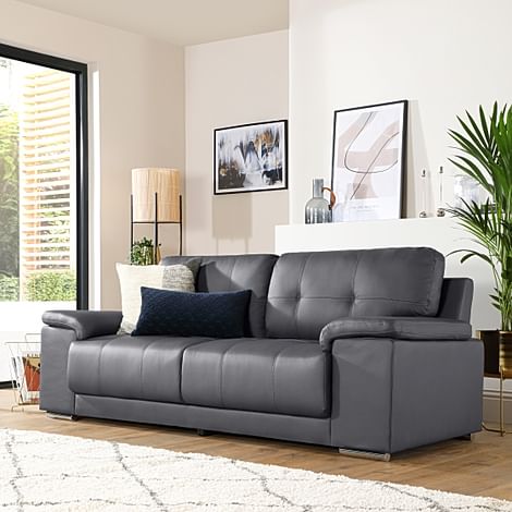 Kansas 3 Seater Sofa, Grey Premium Faux Leather