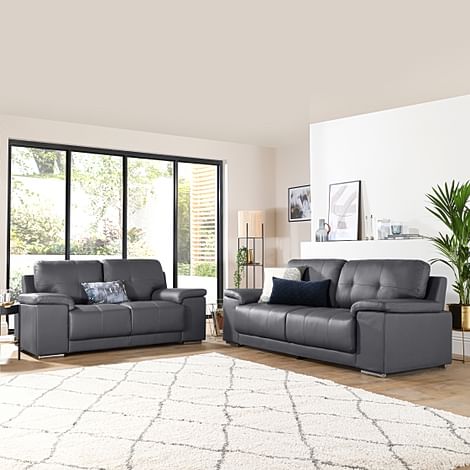 Kansas 3+2 Seater Sofa Set, Grey Premium Faux Leather