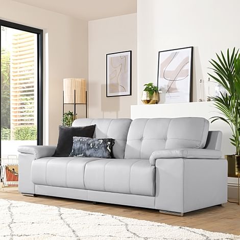 Kansas 3 Seater Sofa, Light Grey Premium Faux Leather