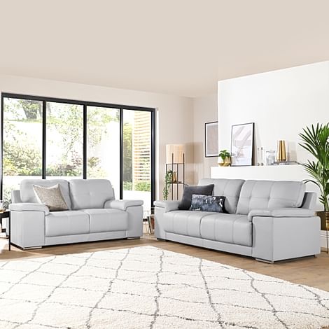 Kansas 3+2 Seater Sofa Set, Light Grey Premium Faux Leather
