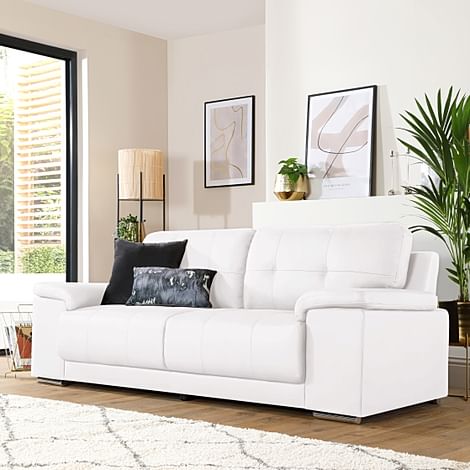 Kansas 3 Seater Sofa, White Premium Faux Leather
