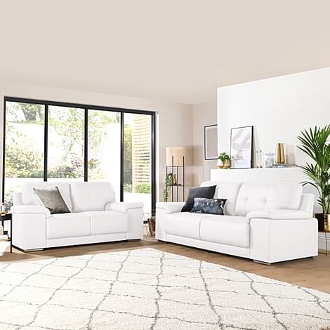 Kansas 3+2 Seater Sofa Set, White Premium Faux Leather