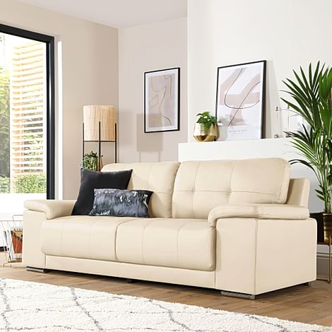 Kansas 3 Seater Sofa, Ivory Premium Faux Leather