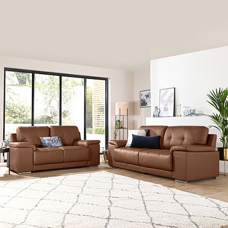 Kansas 3+2 Seater Sofa Set, Tan Premium Faux Leather