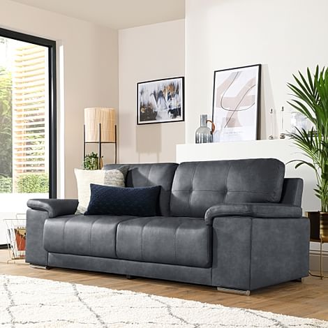 Kansas 3 Seater Sofa, Vintage Grey Premium Faux Leather