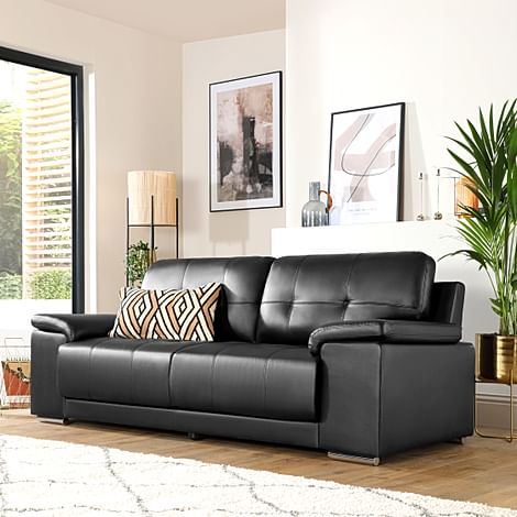 Kansas 3 Seater Sofa, Black Premium Faux Leather