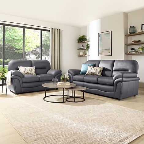 Anderson 3+2 Seater Sofa Set, Grey Classic Faux Leather
