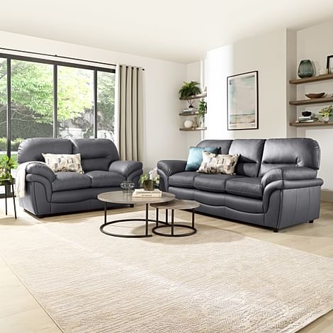 Anderson 3+2 Seater Sofa Set, Grey Classic Faux Leather