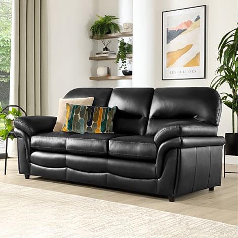 Anderson 3 Seater Sofa, Black Classic Faux Leather